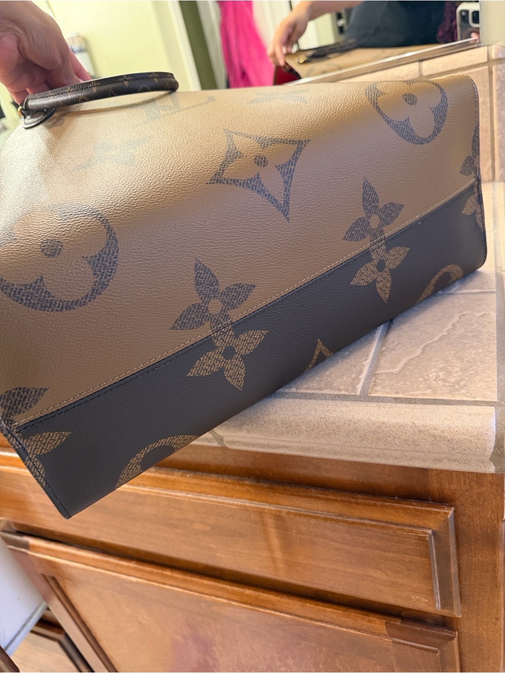 Louis Vuitton Monogram Canvas Tote with Black Straps and Red Interior - Picture 7 of 12